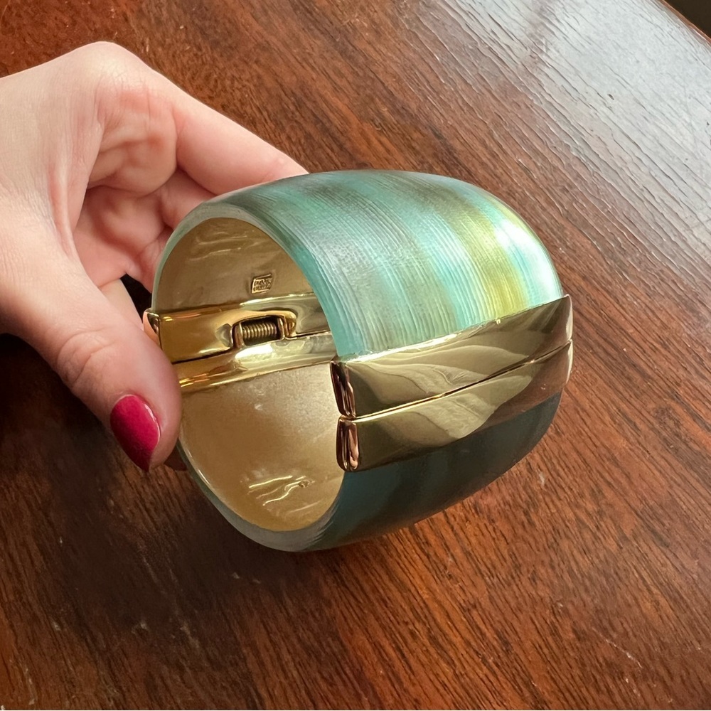 Alexis Bittar Watercolor Lucite Hinged Bangle Bracelet